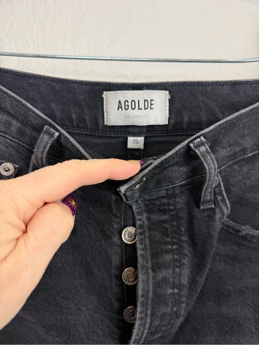 AGOLDE Riley High Rise Straight Crop Jeans 25 Panoramic Black Stretch Denim - Picture 5 of 9